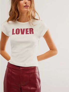 Daydreamer White Baby Tee with Berry 'LOVER' Graphic